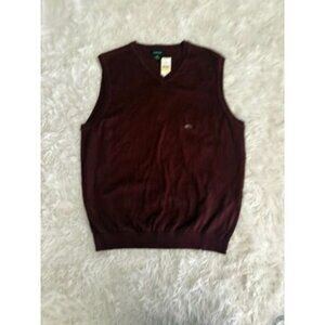 Van Heusen Mens Burgundy Sleeveless V-Neck Sweater Vest M Cotton & Acrylic Blend